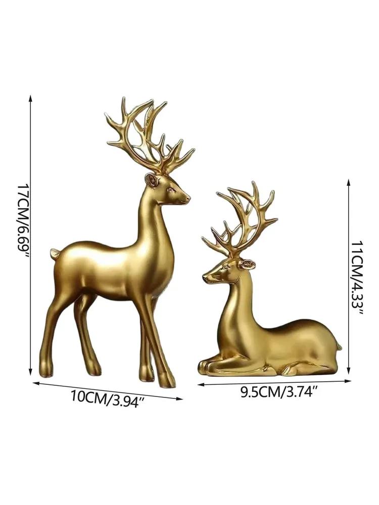 Elegant Reindeer Figurine Set – 2-Piece Christmas Tabletop Decoration, Standing & Lying Deer Statues, Gold/Silver/White/Black, Festive Home Ornament