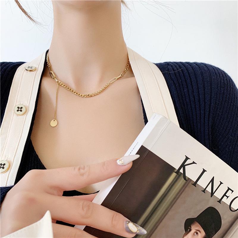 Titanium Steel Hip Hop Tassel Necklace for Women - Trendy Metal Collarbone Chain