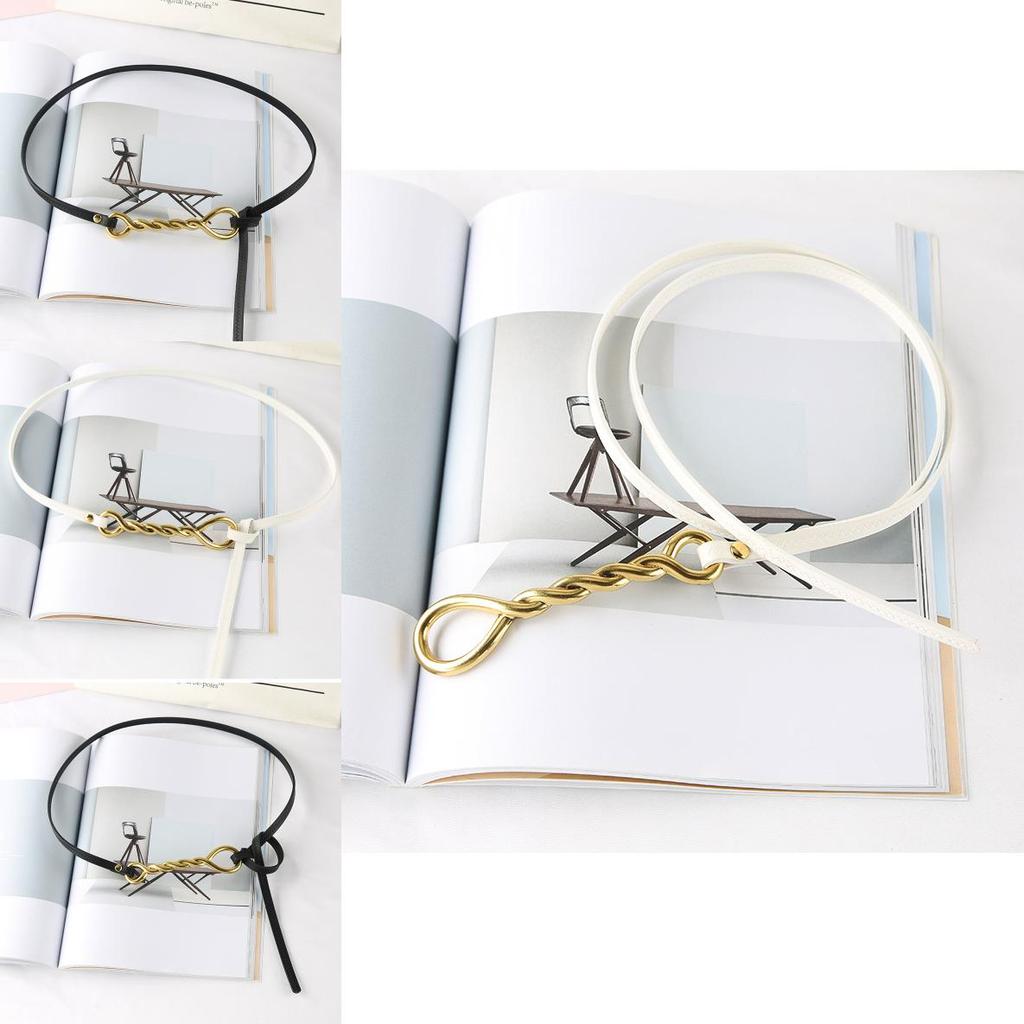 Fashion Gold Twisted Shape Knot Decoration Women Thin Belt For Casual Dress And Suit Waist Accessory
