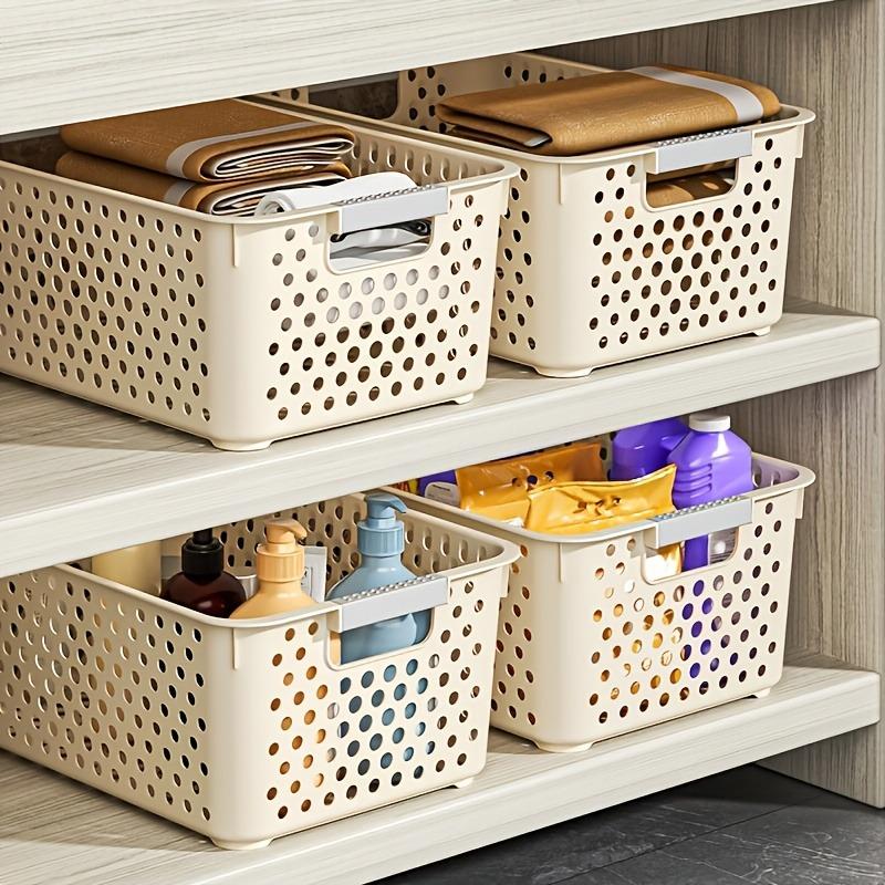 12pcs Stackable Plastic Storage Baskets Organizer with Handles Space-Saving Storage Boxes for Home Organization Shelf Baskets