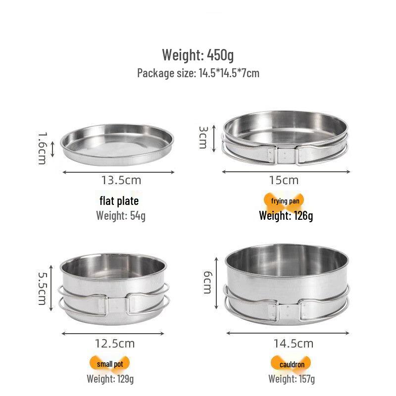 ZhiShi Outdoor Stainless Steel 4-Piece Cookware Set