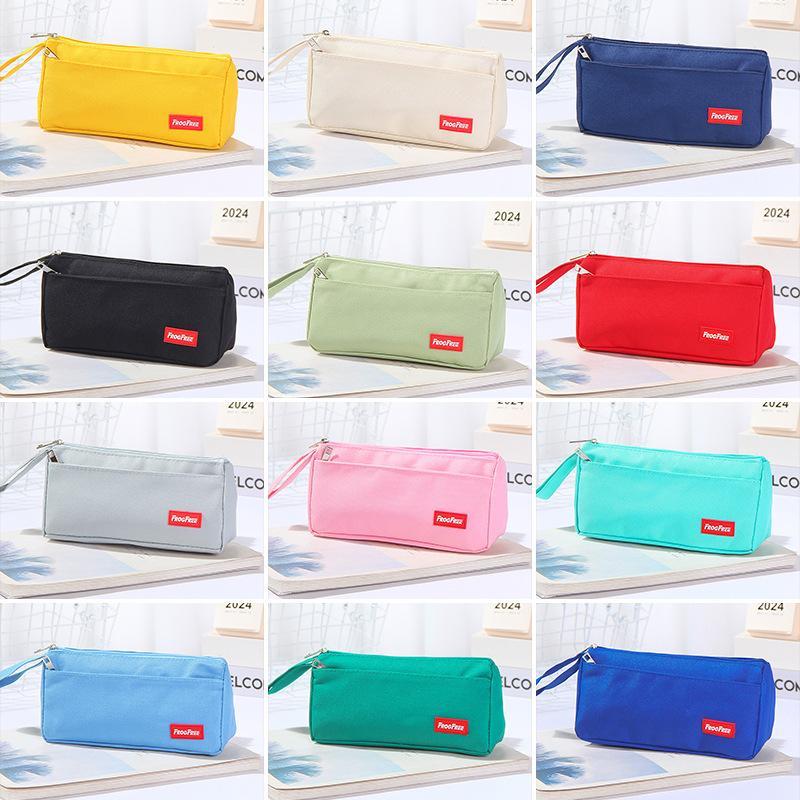 Durable Canvas Pencil Case With Large Storage Pocket Smooth Metal Zipper For School Student Stationery Storage