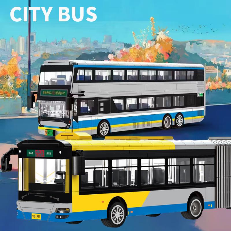 Kinder Stadtauto Bus Spielzeug Überland Doppeldeckerbus Montage Kleine Partikel Bausteine Junge und Mädchen Geschenk Ornament