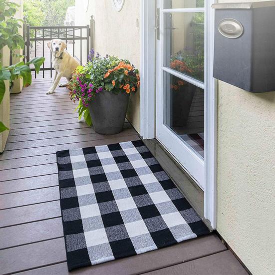 Bathroom Floor Mat Quick Absorbent Quick-Drying Anti-Slip Colorblock Plaid Printing Manual Braided