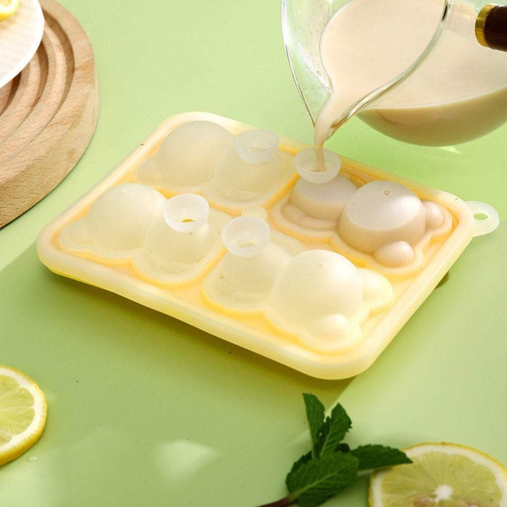 Ice Making Silicone Model 4 Grid Ice Box Durable 3D Bear Shape Mold  Summer