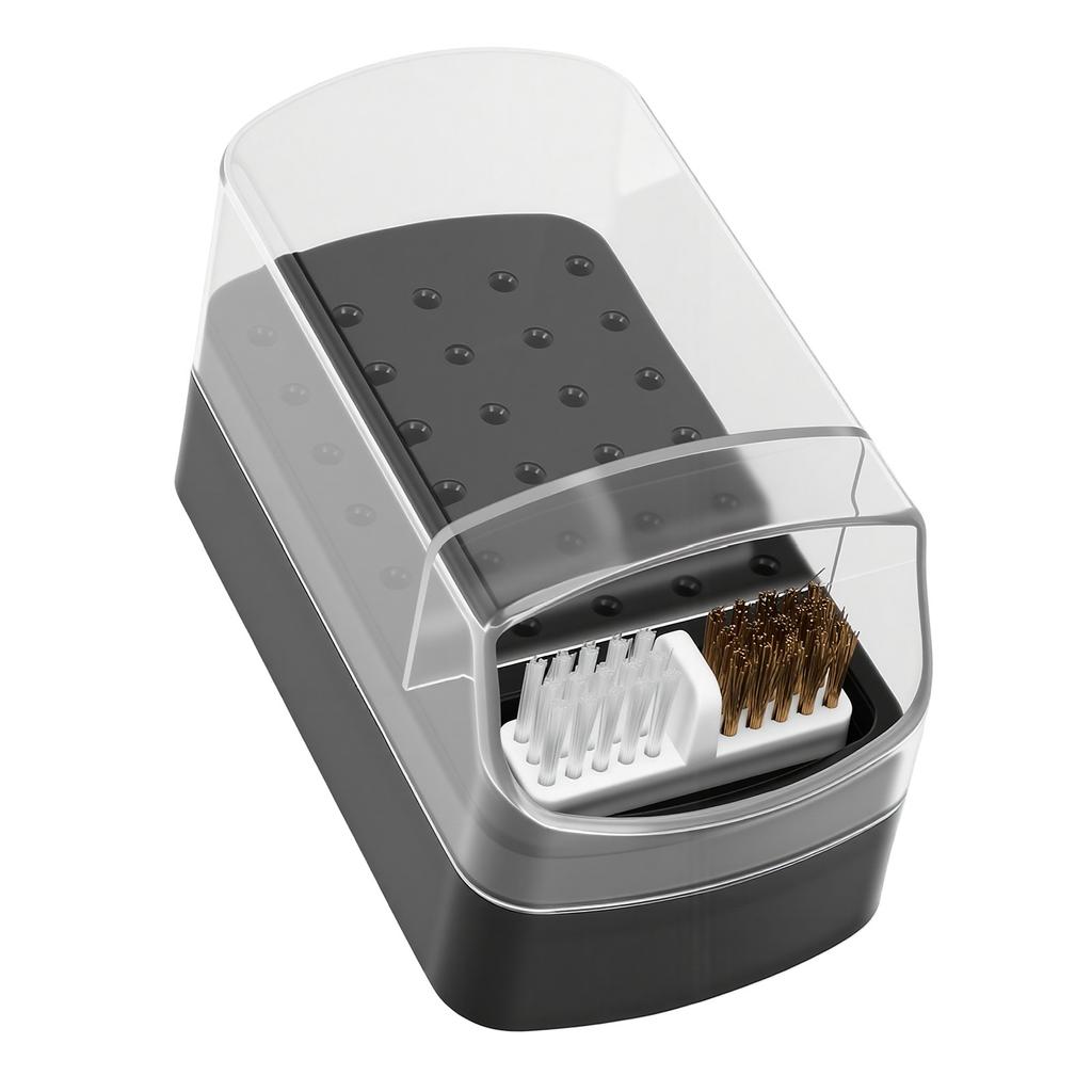 2 in 1 Nail Drill Bit Holder 30 Slots Transparent Dust Proof Nail Drill Bits Case Cleaner Brush for Manicure