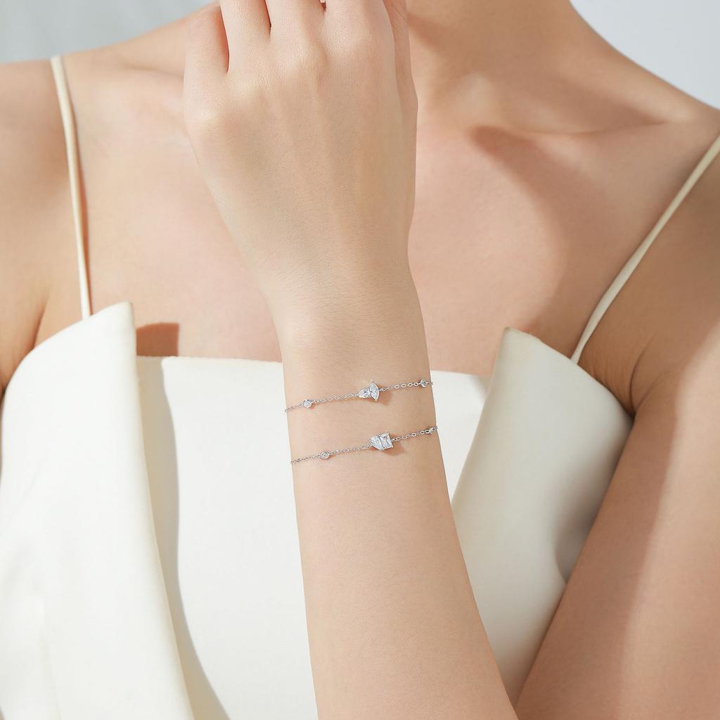 Moissanite 925 Sterling Silver Minimalist Heart-shaped Geometric Design Diamond Bracelet Adjustable Stacked Fashion Wedding Gift