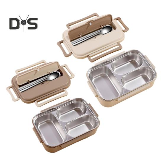 Lancheira Térmica com Compartimentos Fácil de Limpar Recipiente de Almoço de Aço Inoxidável Caixa Bento Reutilizável com Utensílios para Adultos Crianças