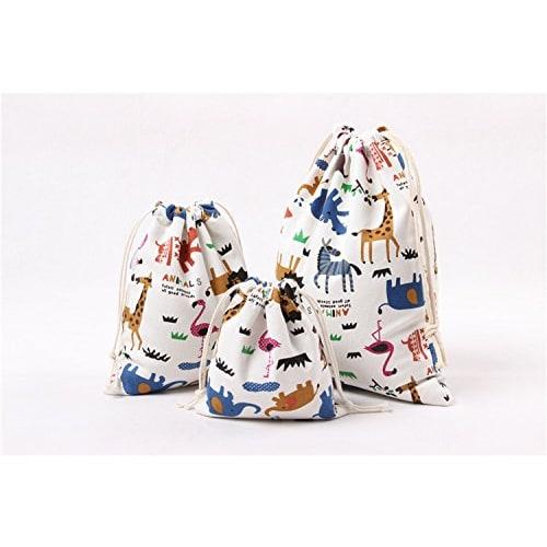 Elizabeth Drawstring Bags, Large, Medium, and Small, Japanese Pattern, Cotton, Stylish Fabric, Animal Design, Small Organizer, Perfect for Kindergarte