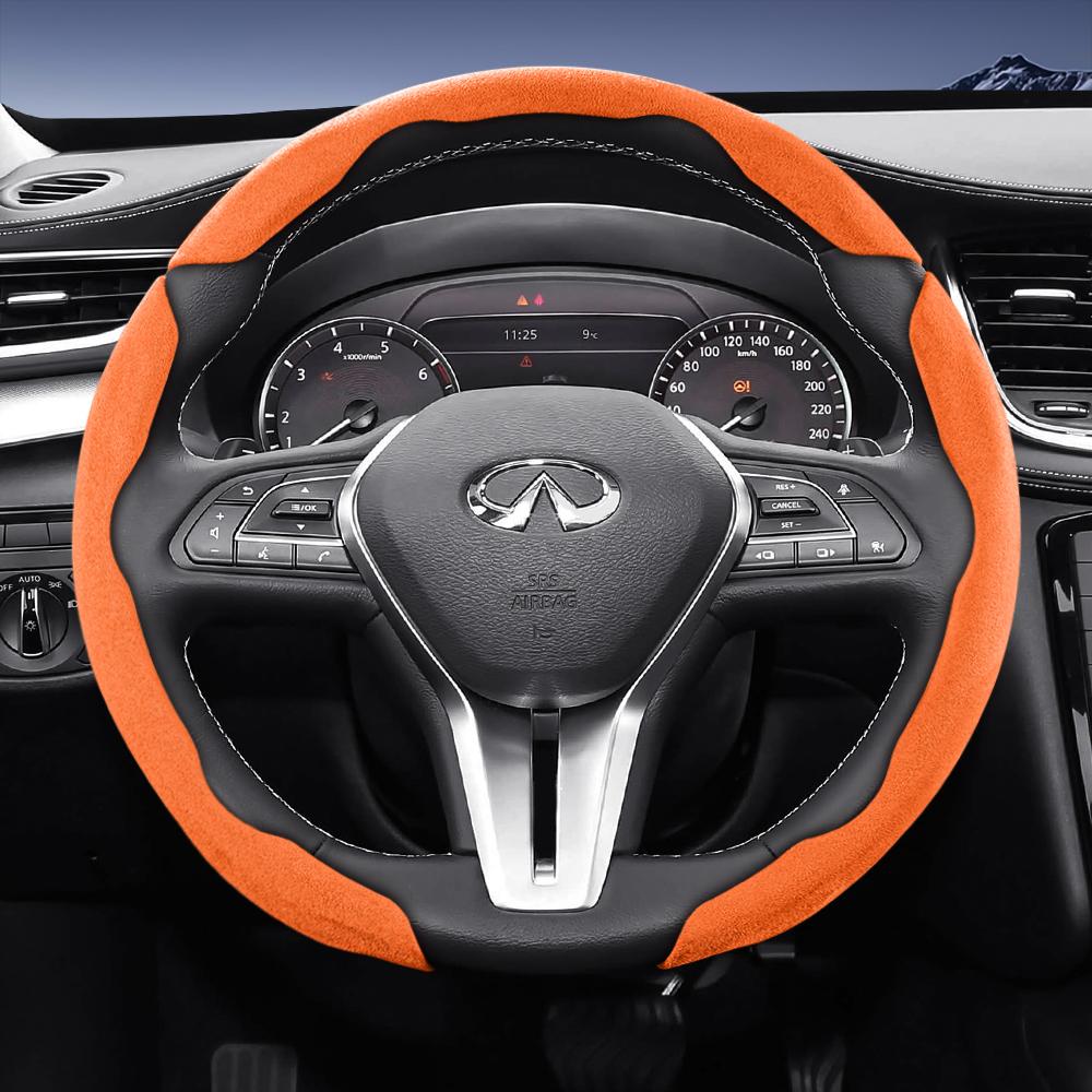 bpzsw1 Suitable for Infiniti Sports Suede Leather Steering Wheel Cover with Split Snap-On Design for Models Such as Q50 Qx50 Qx55