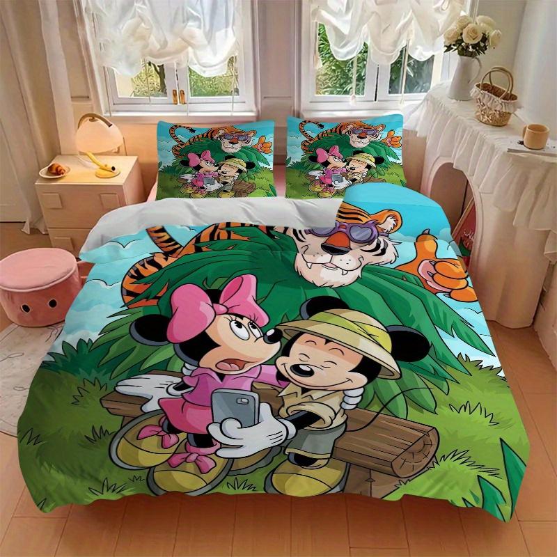 3pcs Minnie Mouse & Friends Jungle Adventure Bedding Set 1 Soft Quilt Cover + 2 Pillowcases, Machine Washable Suitable for All Seasons Q073