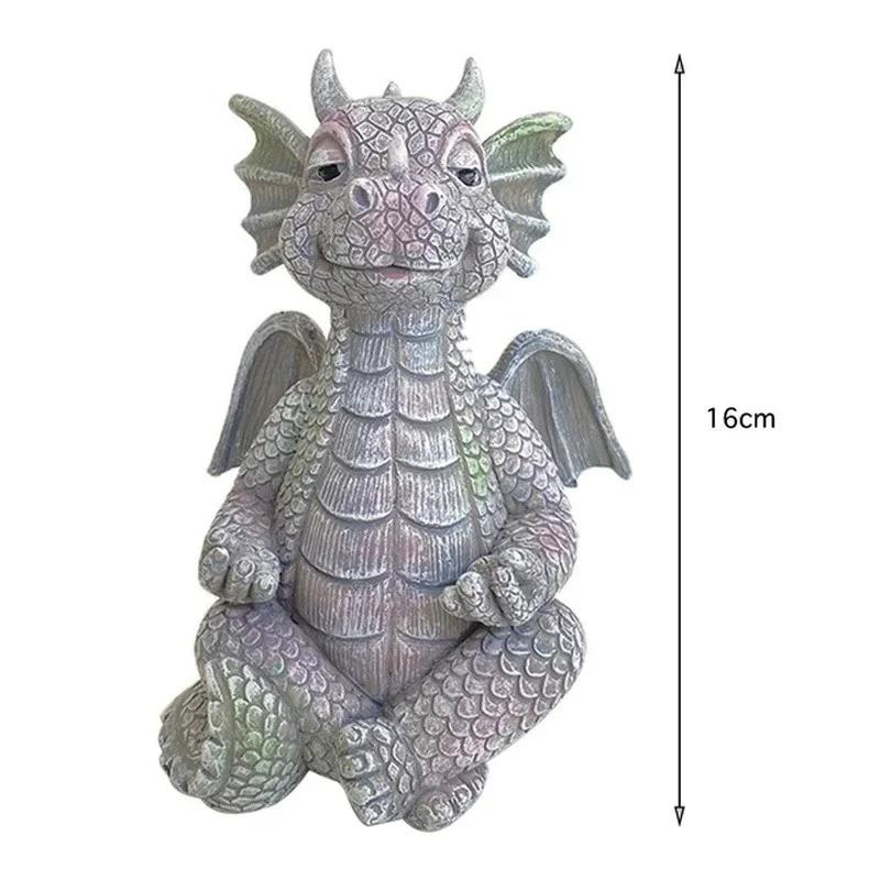 Zahradní socha draka na meditaci s LED osvětlením, pryskyřice, tvar dinosaura, venkovní ozdoba na dvůr, dekorativní socha do domácnosti