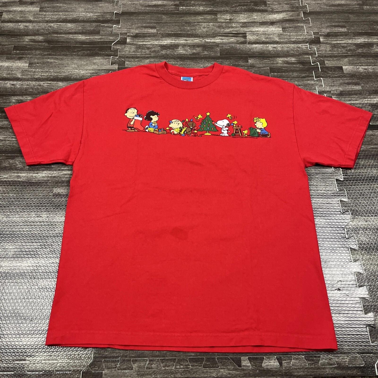 Vintage Charlie Brown Christmas Graphic Tshirt Red XL Y2K VTG Holidays Cartoon S