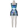 European and American Women’s Metallic Bandeau Fringe Suspender Shorts Set