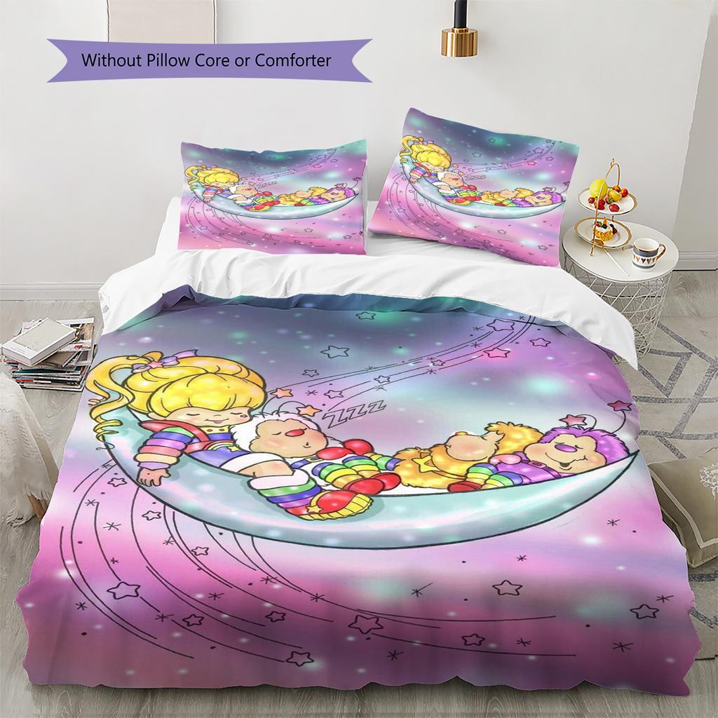 Rainbow Brite Pattern Bedding Quilt Set Quilt Cover Pillowcase Home Decoration Gift (1 * Duvet Cover + 2 * Pillowcase, Without Core)