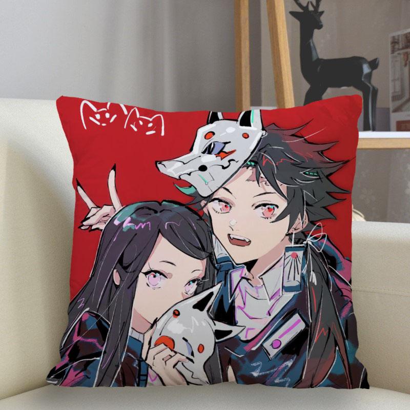 Funda de Almohada 45x45cm Poliéster Demon Slayer Decoración Sofá Funda de Cojín Funda de Almohada Decoración Hogar