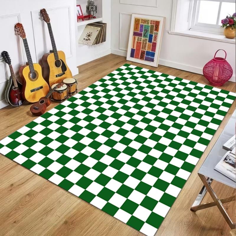Retro Minimalist Brown Navy Geometric Tile Area Rug Non-Slip Floor Mat for Living Room Bedroom Mid-Century Modern Home Decor