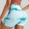 Seamless tie-dye sports shorts tight three-point pants women's high waist, hip lift and belly peach yoga fitness shorts