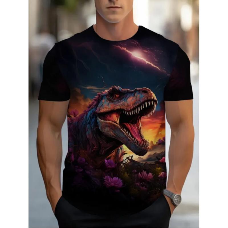 Fashion Men's Crew Neck Short Sleeve 3D Casual Color Printing Casual Short Sleeve Crew Neck T-Shirt
