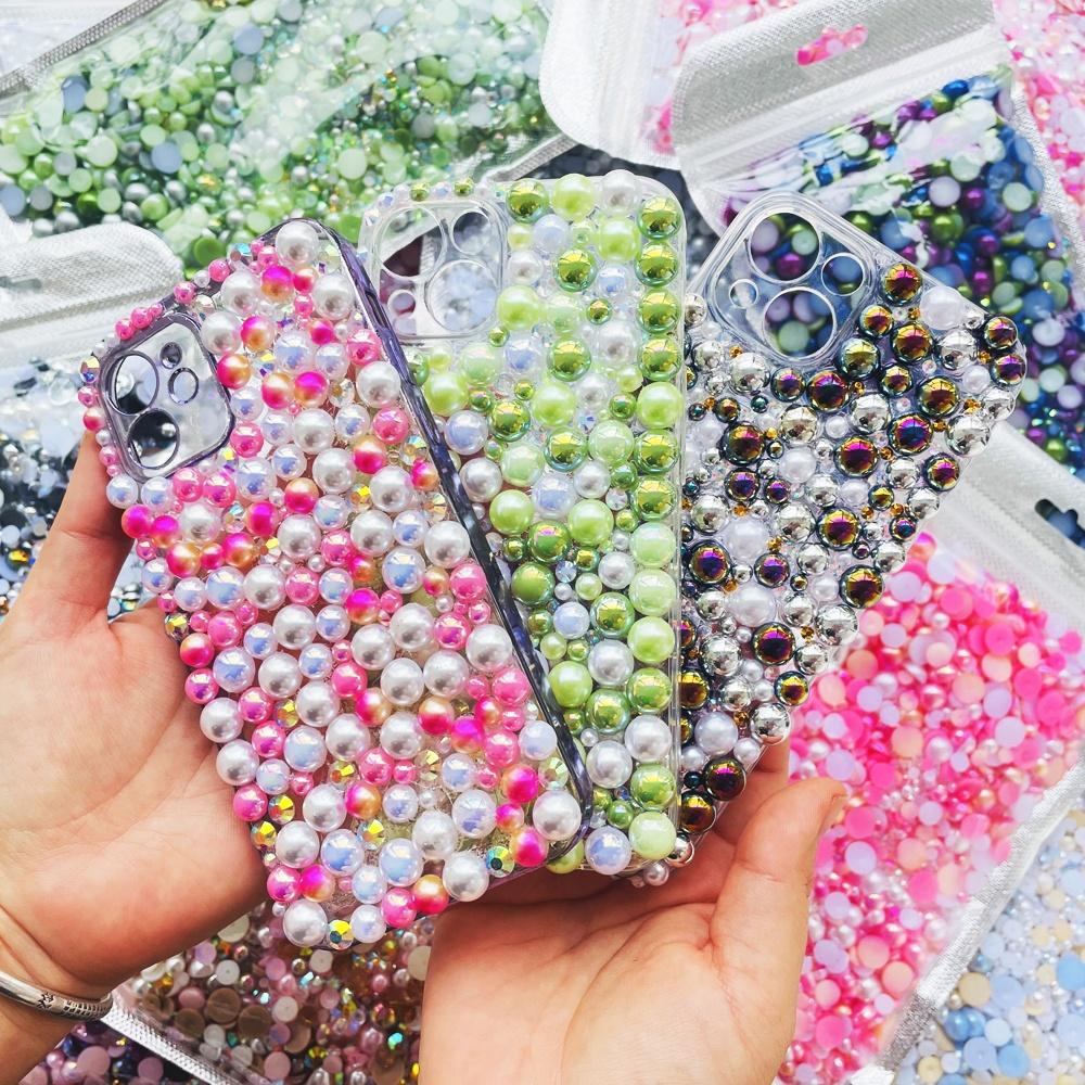 Yantuo 1000g Mixed Packaging Flat Back Pearls Resin Rhinestone Jelly Rhinestones Bulk Abs Loose Pearl for DIY Decoration
