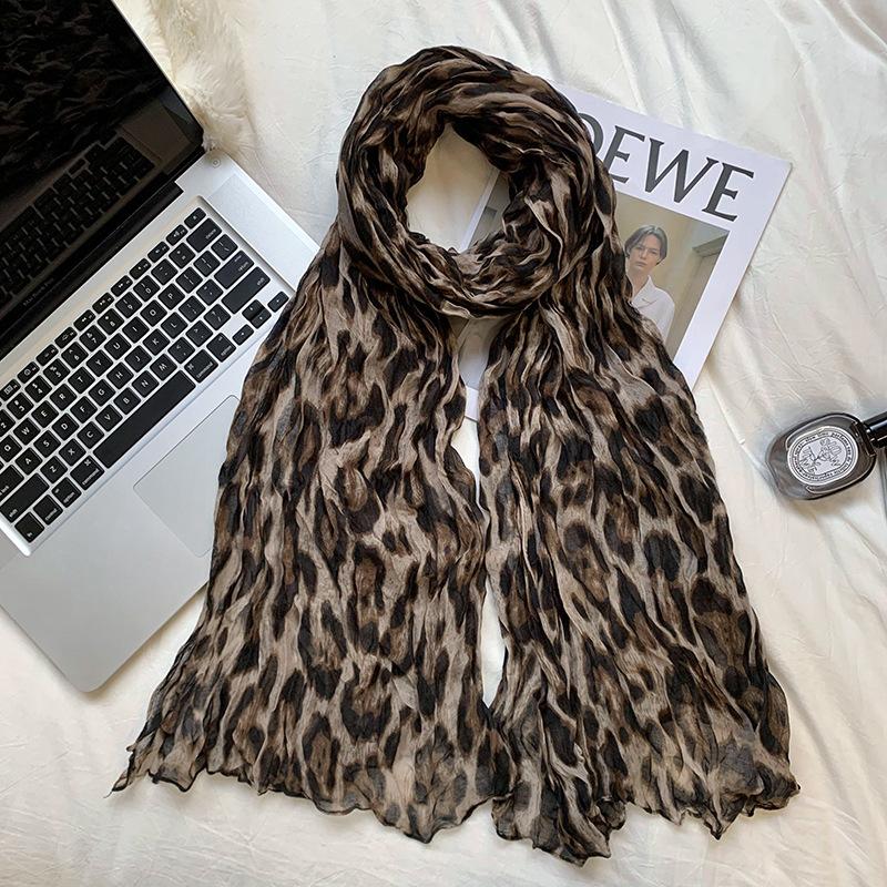 

Винтажный шарф с леопардовым принтом в стиле Spice Girl, женский шарф премиум-класса, длинный шелковый шарф из пряжи, тонкий шарф с чистым желанием, шарф-шаль