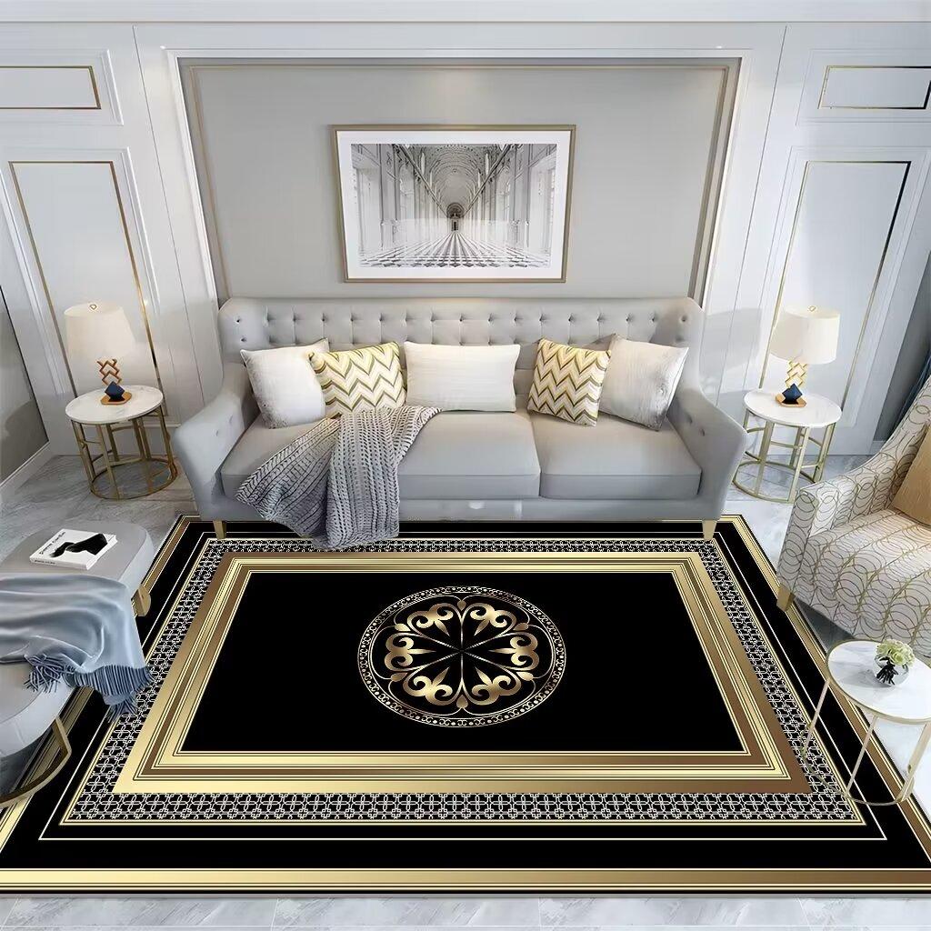 

European Style Living Room Luxury Decoration Carpet Gold Sofa Chair Large Area Rug Customizable Easy To Clean Non Slip Mat 50x80cm