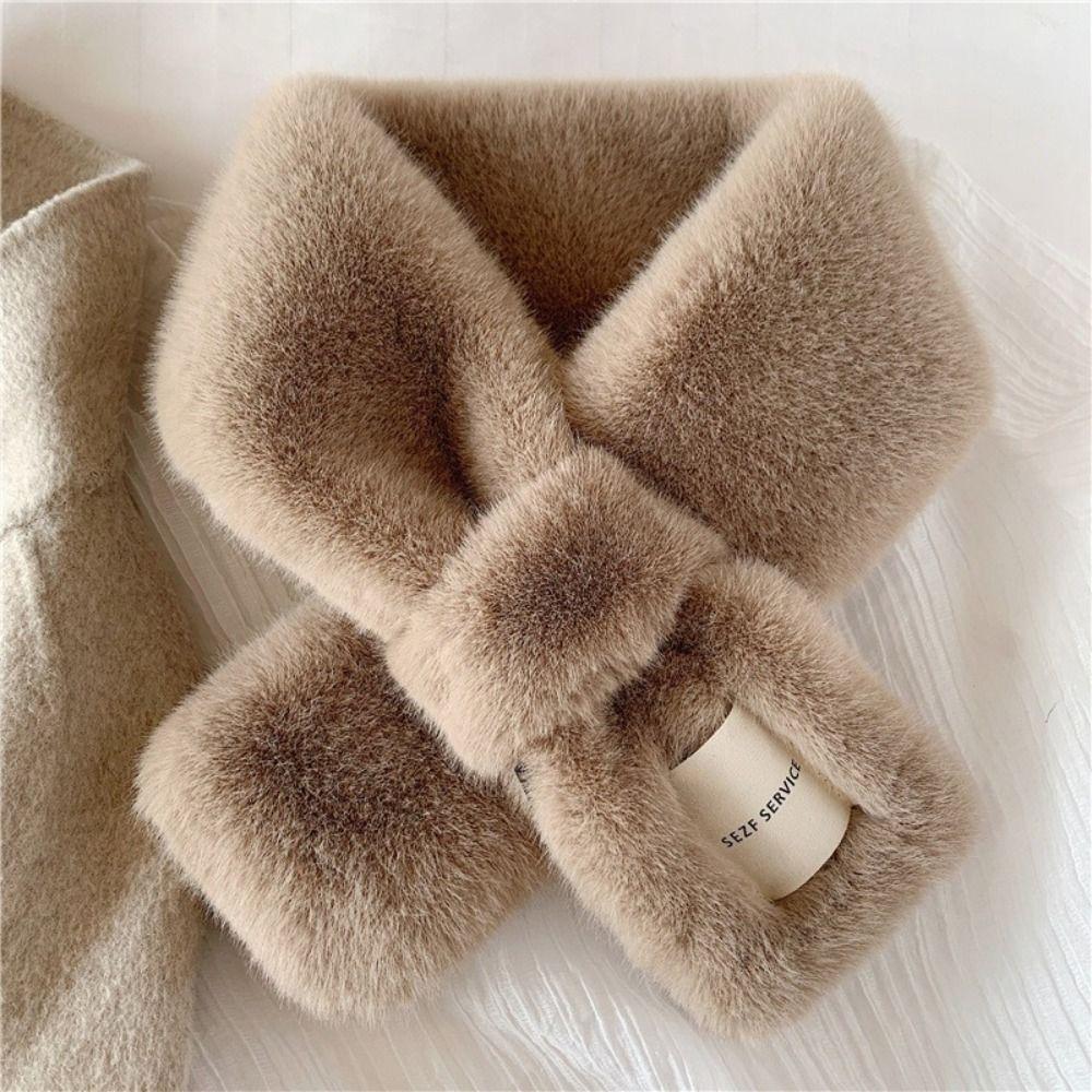 Faux Rabbit Fur Plush Scarf Fake Collar Pure Color Bib Retro Women Winter Scarves  For Girls
