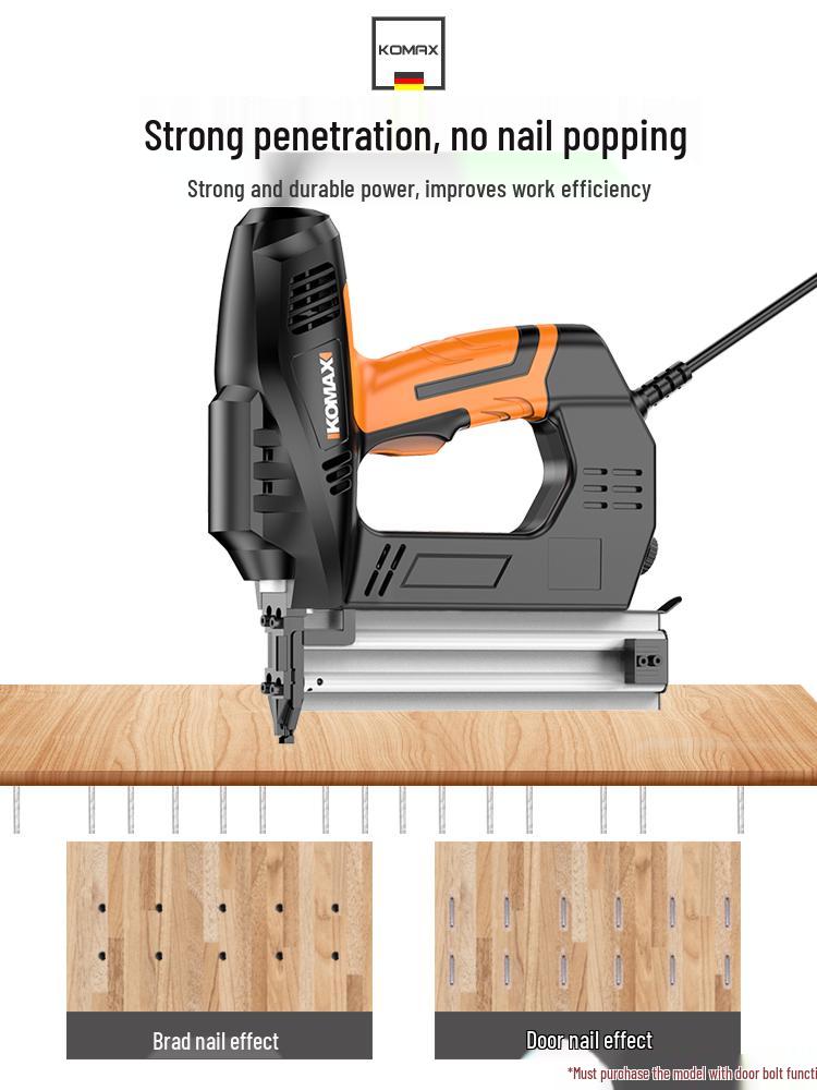 Comax Pneumatic 2-in-1 Electric Nail Gun - Straight & Brad Nailer for Woodworking and Steel Nails.