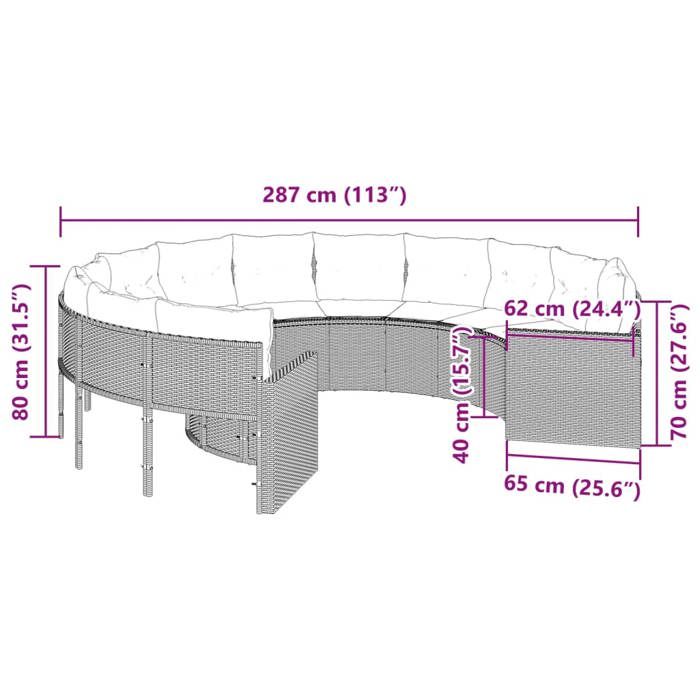 VidaXL Canapé de jardin avec coussins rond beige résine tressée, canapé d’extérieur, canapé de forme ronde, canapé de jardin 3318533