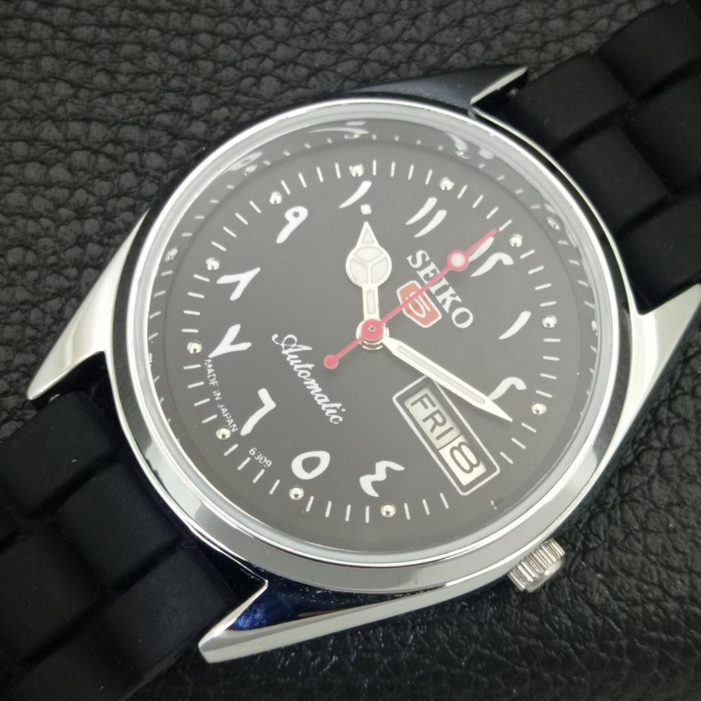REFURBISHED SEIKO 5 AUTOMATIC 6309A JAPAN MENS VINTAGE BLACK WATCH a442434-1
