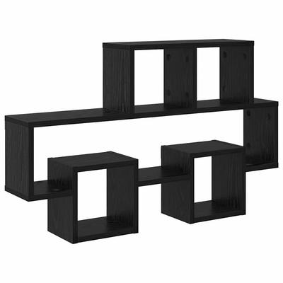 Wall Shelf Black Oak Look 82 X 15 X 51 Cm Engineered Wood