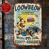 Goofy Vintage Metal Tin Sign 30.48x20.32 Cm - Lowbrow Retro Art with Weathered Enamel & Rust Spots, Humorous Camping Disasters,