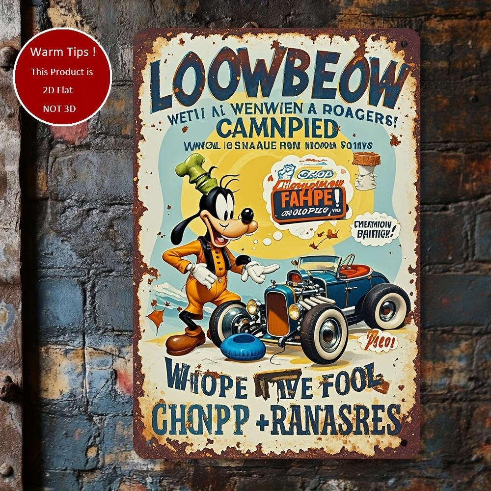 

Goofy Vintage Metal Tin Sign 30.48x20.32 cm - Lowbrow Retro Art with Weathered Enamel & Rust Spots, Humorous Camping Disasters, 20x30cm（7.8x11.8inch）
