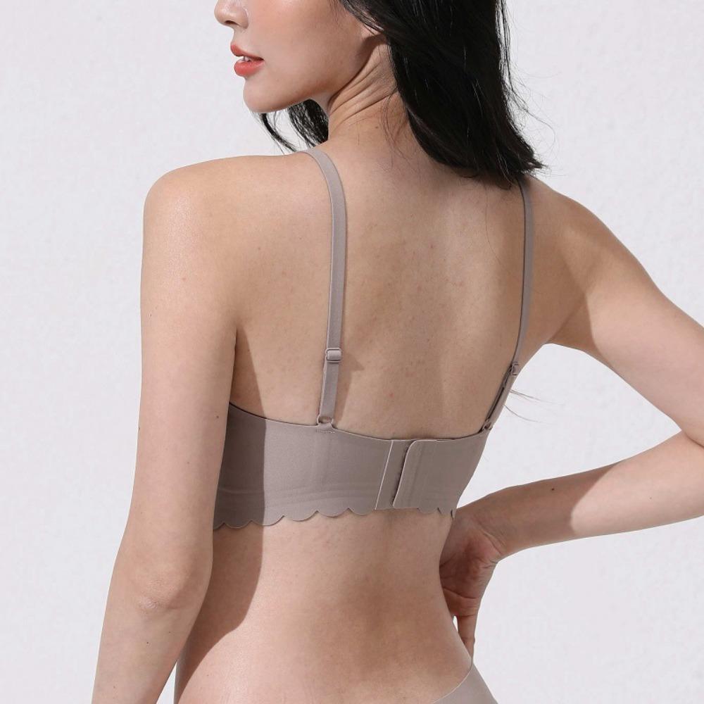 Wavy Edge Push Up Bra Backless Women Jelly Bras Low Cut Sexy Plunge Brassiere Open Back Wedding Underwear Invisible Seamless Deep V Lingerie