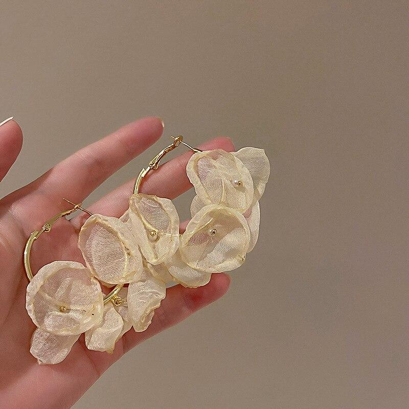 

Модные шифоновые серьги-кольца с цветком, индивидуальность, весна-лето, новые ювелирные изделия, серьги для пляжа, аксессуары для отдыха