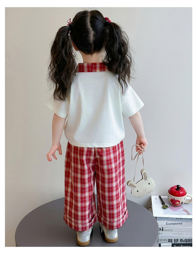 Girls' Korean Edition Set Summer 2026 New Girl's Cartoon Short Sleeve Summer Dress Children's Wide Leg Pants Two Piece Set