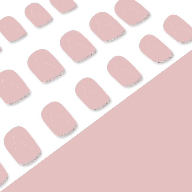 Press On Nail Short Square False Nail French Tip Stick On Acrylic Nail for Women Girls Manicure Nail Accesories 24Pcs