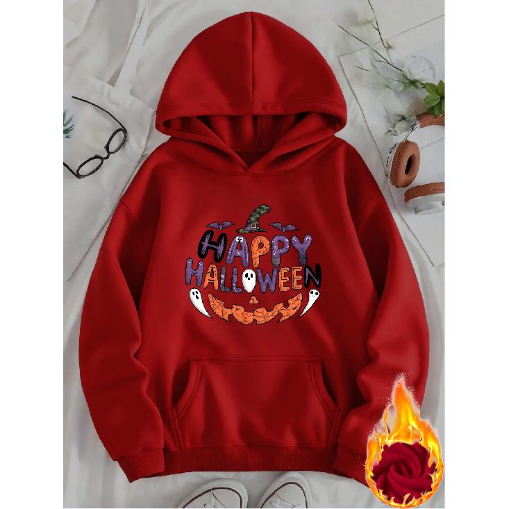 Women's Casual Hooded Sweatshirt with Fun Halloween Print, Loose Comfortable Pullover Top for Autumn & Winter