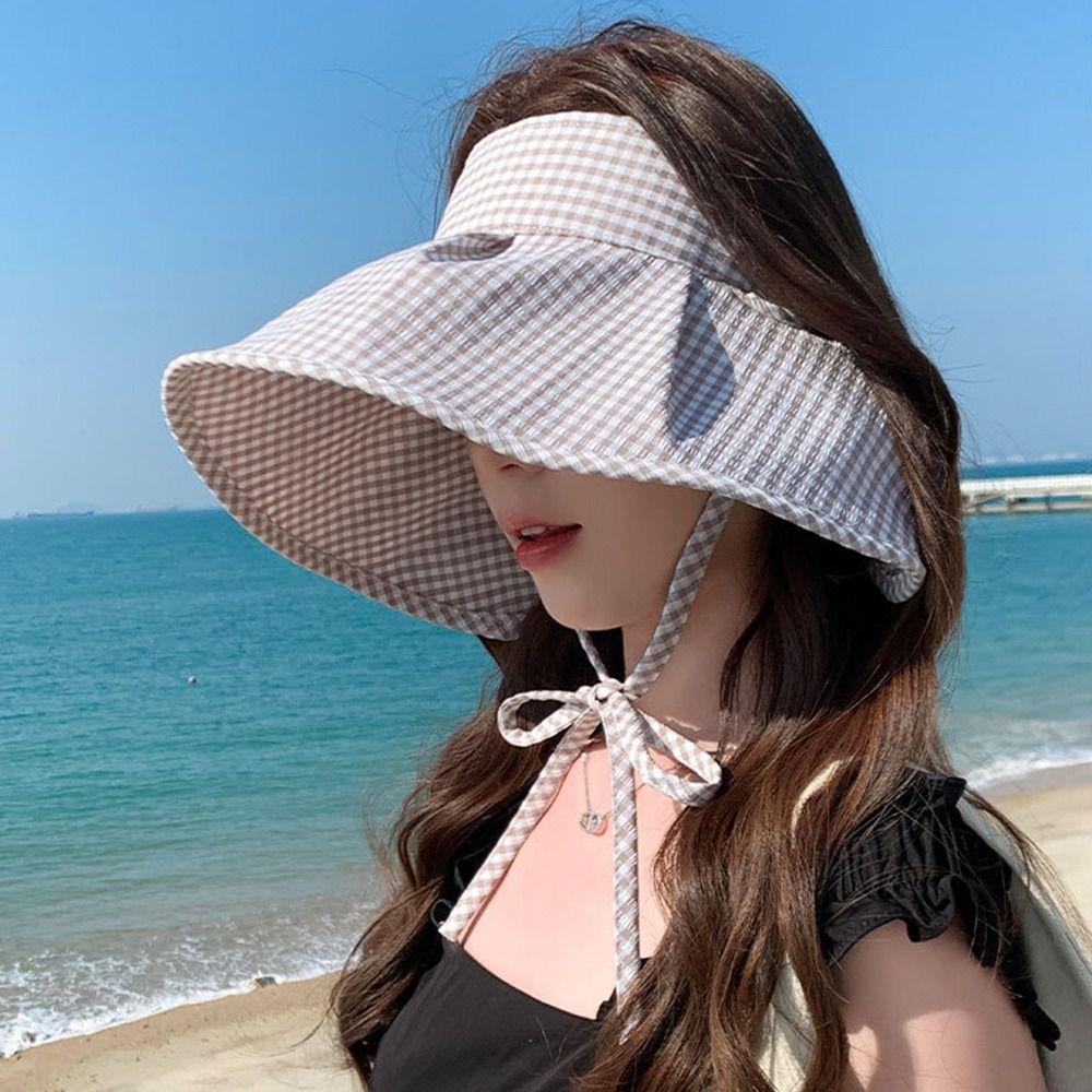 Plaid Print Large Brim Sun Hat Breathable Summer Fisherman Cap Portable Wide Brim Sunhat  Travel