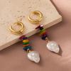 Irregular Shape Fashionable Earrings With Colorful Natural Stones And Faux Pearls