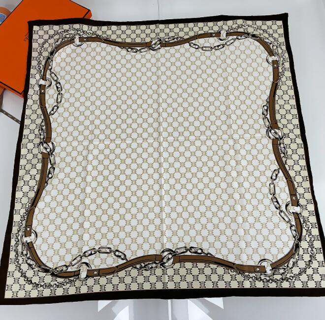 90cm Manual Hand Rolled Twill Silk Scarf Women Belts Chains Square Scarves Wraps Echarpes Curled Foulards Female Bandana Hijabs