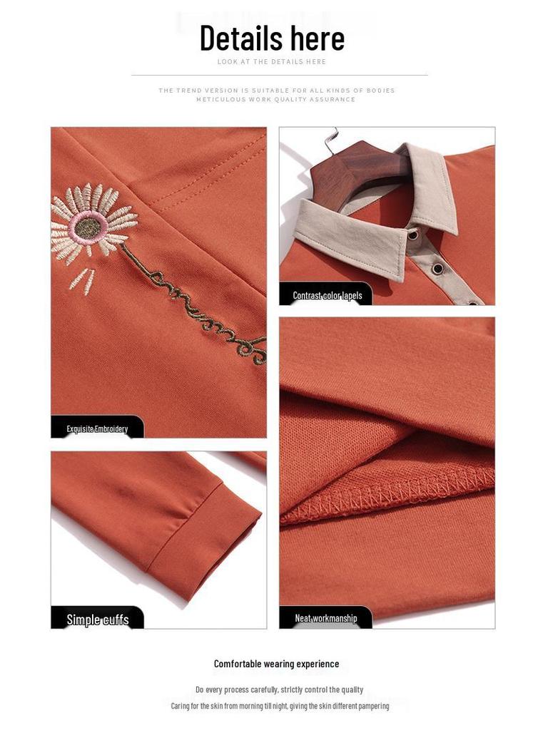 Herbst Baumwolle Langarm Umlegekragen Übergröße Oberteil für Damen