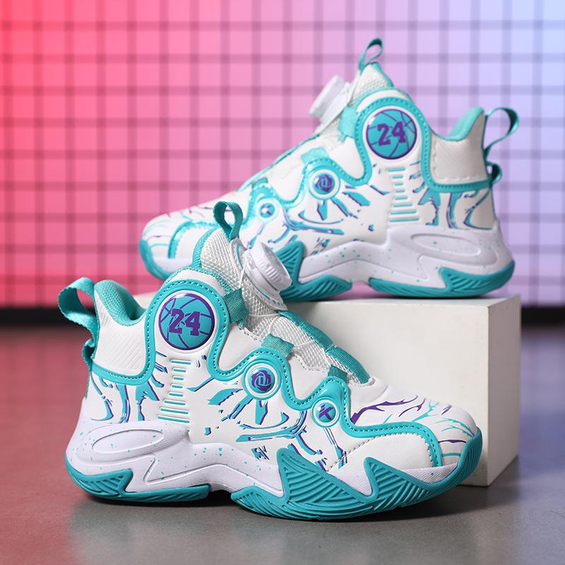 Children's basketball shoes winter new velvet large cotton thermal sneakers medium and older children's button leather sneakers running shoes