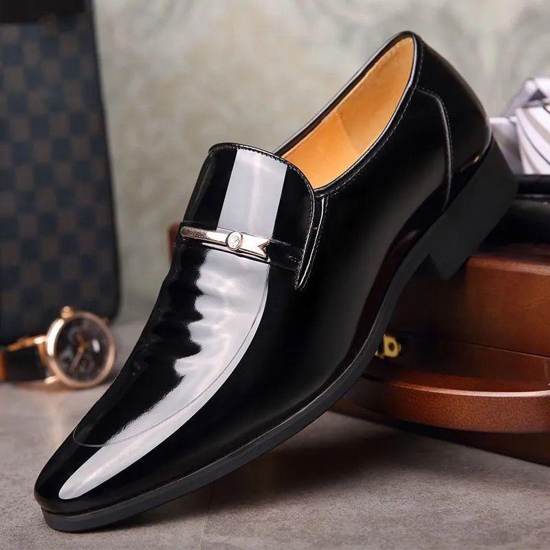 Men's Large Formal Slip-On Patent Leather Shoes - Black, Shiny, Business, Casual, Wedding