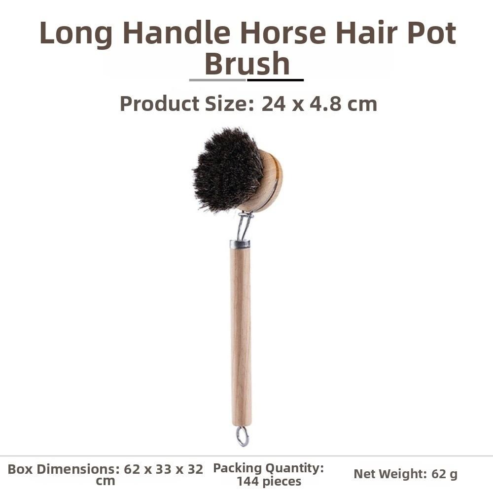 Replaceable Kitchen Cleaning Brush Solid Wood Frying Pan Brush Dish Pot Brush Dishwashing