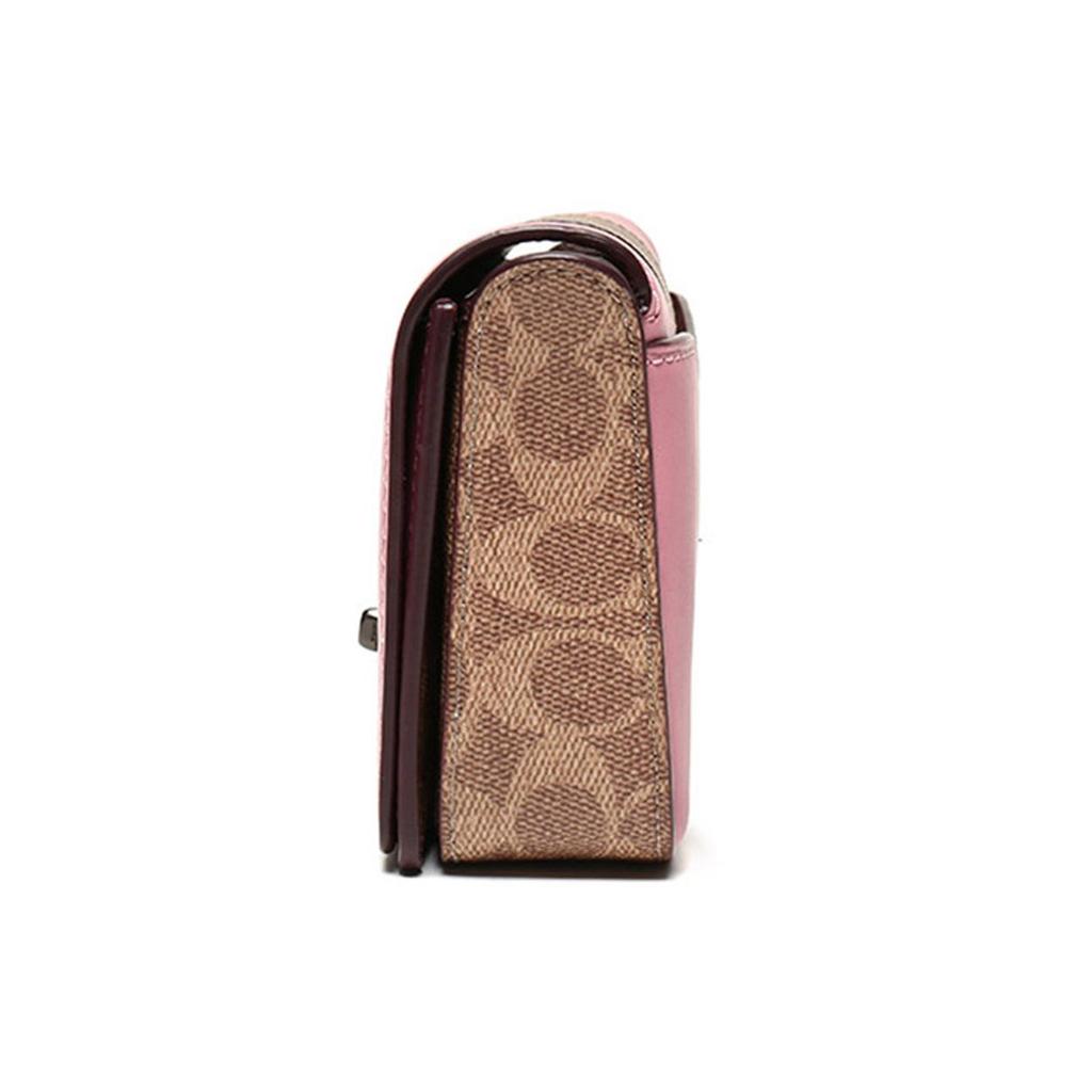 Coach Dinky Logo Coated Canvas Crossbody Shoulder Bag Medium Women Bags Brown Yellow Pink 76368-V5P2P