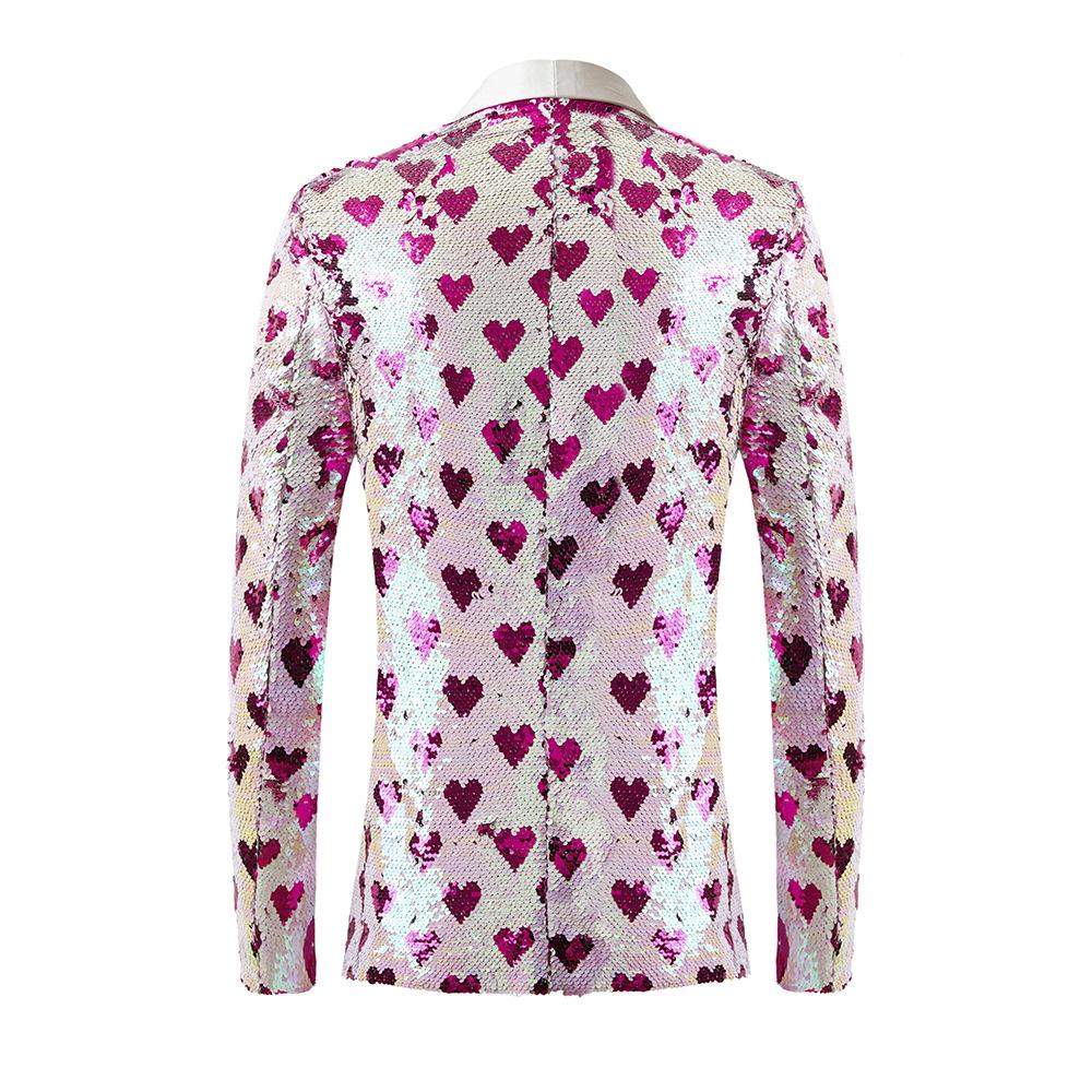 PYJTRL Mens Fashion Love High Density Shiny Sequin Suit Jacket Blazer