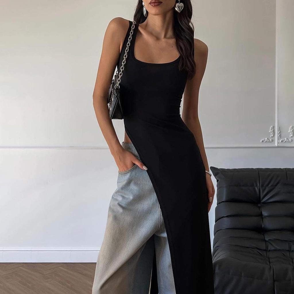 Women's 2025 Summer Fashion: Street Style Slit Shoulder Strap Camisole Long Vest