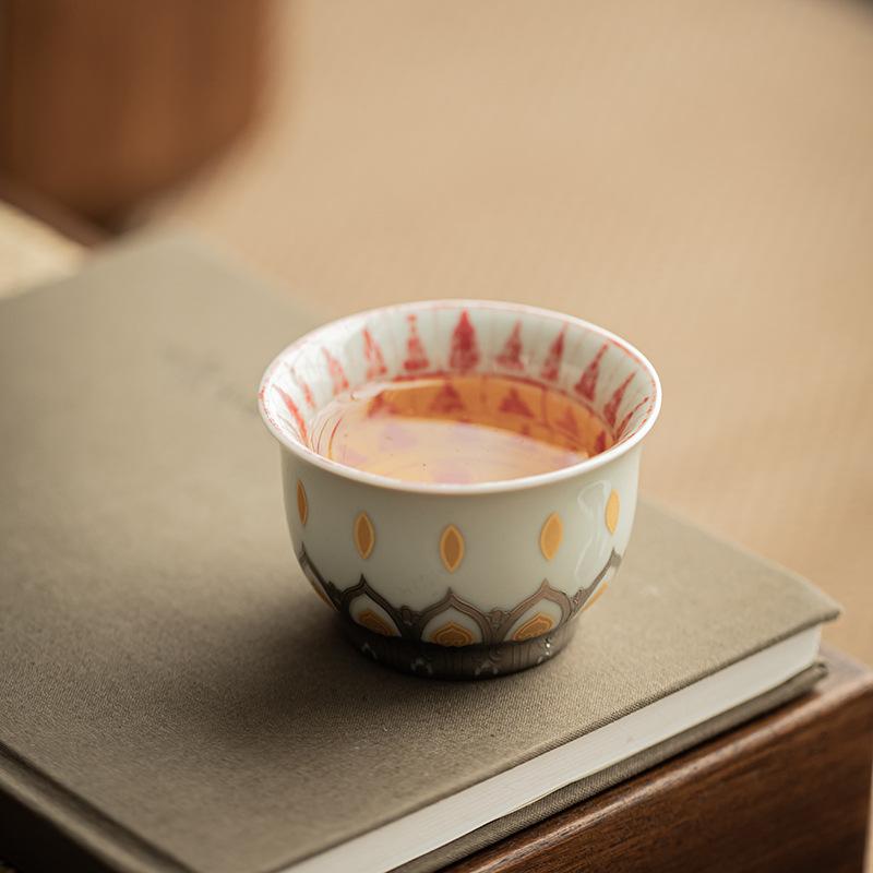 Plant Ash Glaze Dunhuang Thousand Buddha Ceramic Tea Cup Personal Master Cup Gongfu Tea Set Handmade Chinese Tea Ceremony Gift