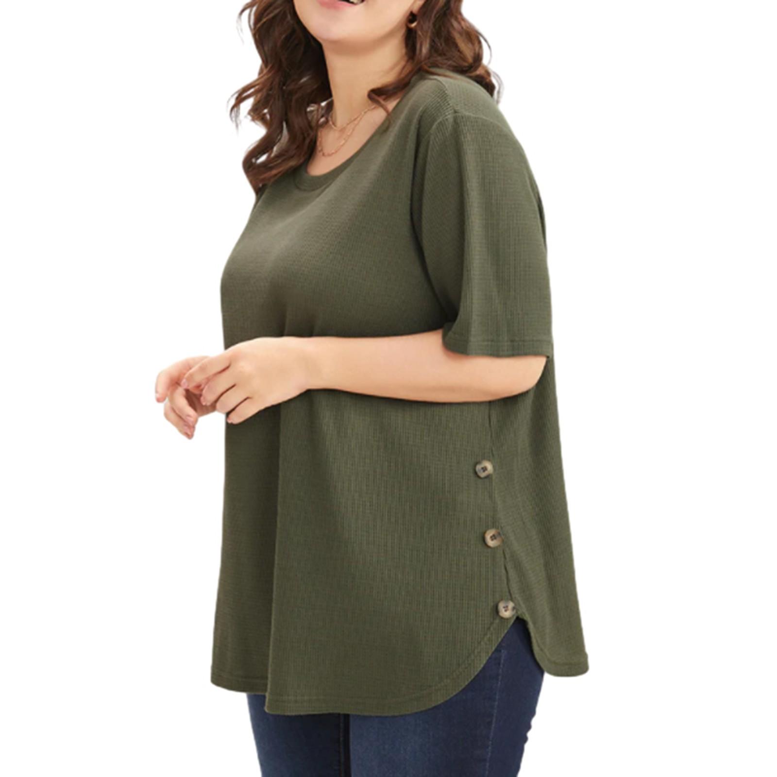 

Women s Plus-size Solid Color O-neck Short Sleeve Loose T-shirt